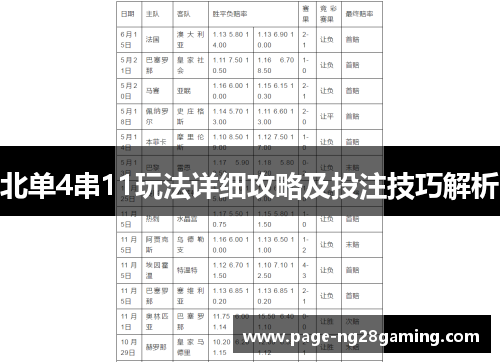 北单4串11玩法详细攻略及投注技巧解析