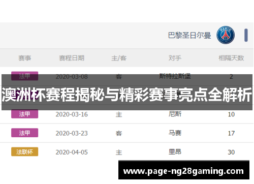 澳洲杯赛程揭秘与精彩赛事亮点全解析 澳洲杯赛程揭秘与精彩赛事亮点全解析