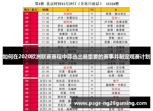 如何在2020欧洲联赛赛程中筛选出最重要的赛事并制定观赛计划 如何在2020欧洲联赛赛程中筛选出最重要的赛事并制定观赛计划